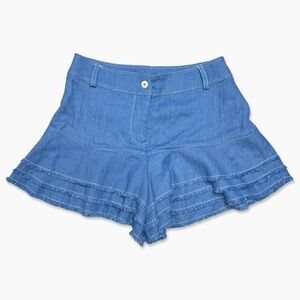 ALEXIS Shorts Size M Blue Color Tiered Fringe Linen Cotton